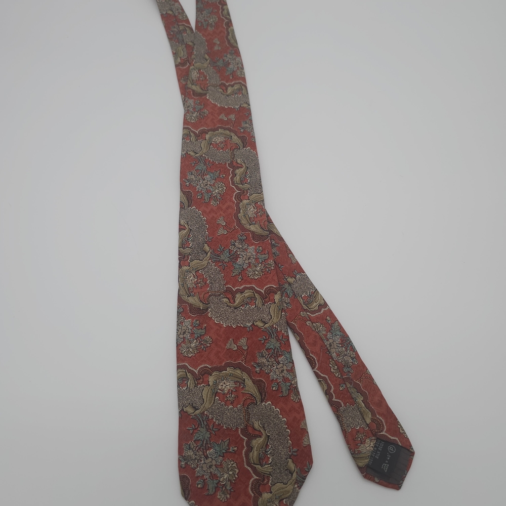 Ermenegildo Zegna Mens Neck Ties 58 3.5 Rust & Gold Filigree Paisley Silk Italy
